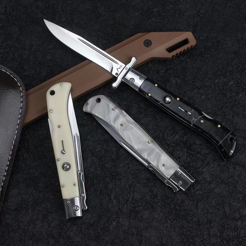 Italy AKC 11'' Godfather Stiletto Mafia OTF AUTO Knife 5.11" 440 Steel Mirror Blade, Acrylic Handles