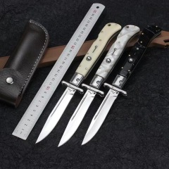Italy AKC 11'' Godfather Stiletto Mafia OTF AUTO Knife 5.11" 440 Steel Mirror Blade, Acrylic Handles