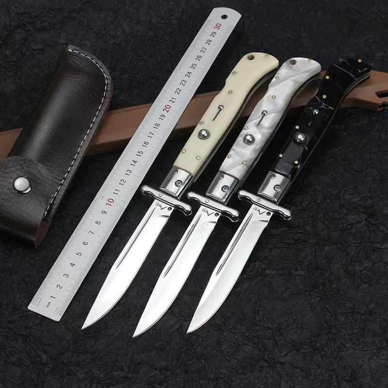 Italy AKC 11'' Godfather Stiletto Mafia OTF AUTO Knife 5.11" 440 Steel Mirror Blade, Acrylic Handles