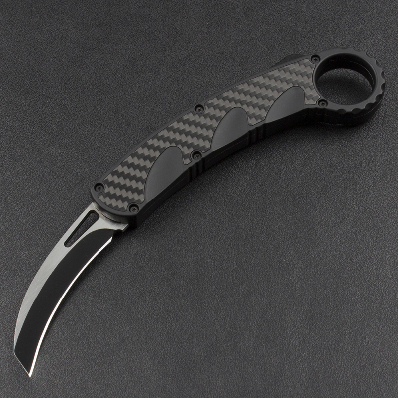 Microtech Claw Karambit AUTO OTF Knife 2.87" 440c Blade, Carbon Finer+Zinc Aluminum Alloy Handles