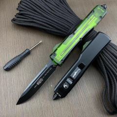 Microtech Green UTX-70 Ultratech OTF AUTO Knife 3.34" M390 Plain Blade, Acrylic+Aluminum Alloy Handles