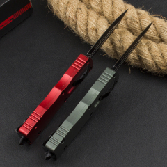 Microtech 225-10 Dirac AUTO OTF Knife 3.07" Double Edge Dagger Blade, Black Aluminum Handles