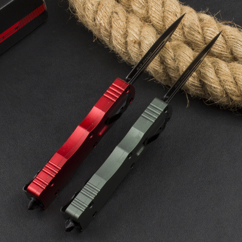 Microtech 225-10 Dirac AUTO OTF Knife 3.07" Double Edge Dagger Blade, Black Aluminum Handles