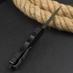 Microtech 225-10 Prototype AUTO OTF Knife 3.07" Damascus Dagger Blade, Black Aluminum Handles