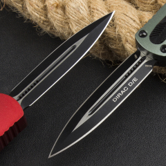 Microtech 225-10 Dirac AUTO OTF Knife 3.07" Double Edge Dagger Blade, Black Aluminum Handles