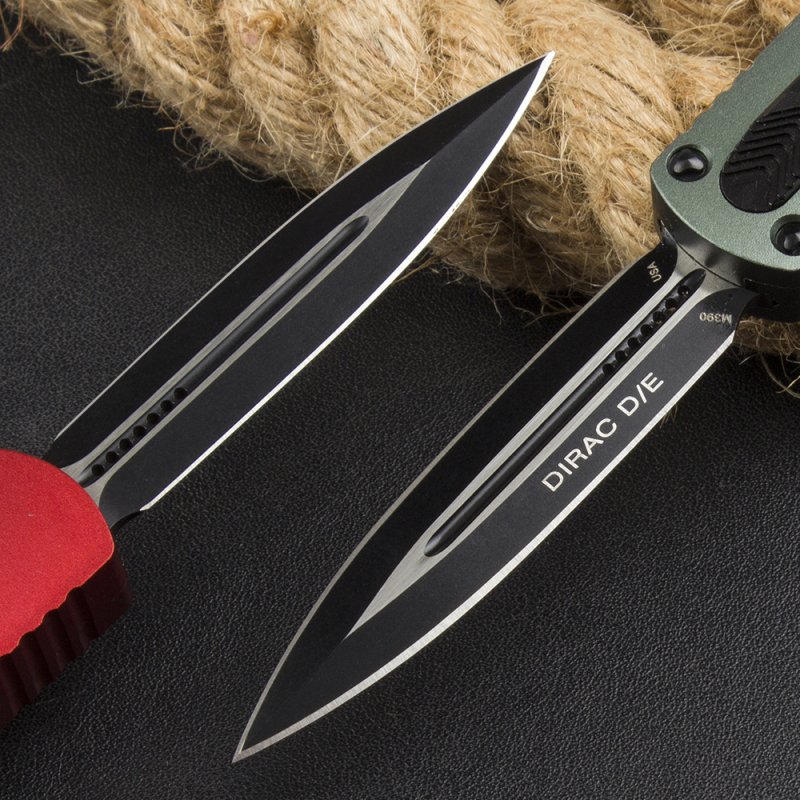 Microtech 225-10 Dirac AUTO OTF Knife 3.07" Double Edge Dagger Blade, Black Aluminum Handles