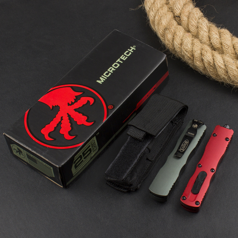 Microtech 225-10 Dirac AUTO OTF Knife 3.07" Double Edge Dagger Blade, Black Aluminum Handles