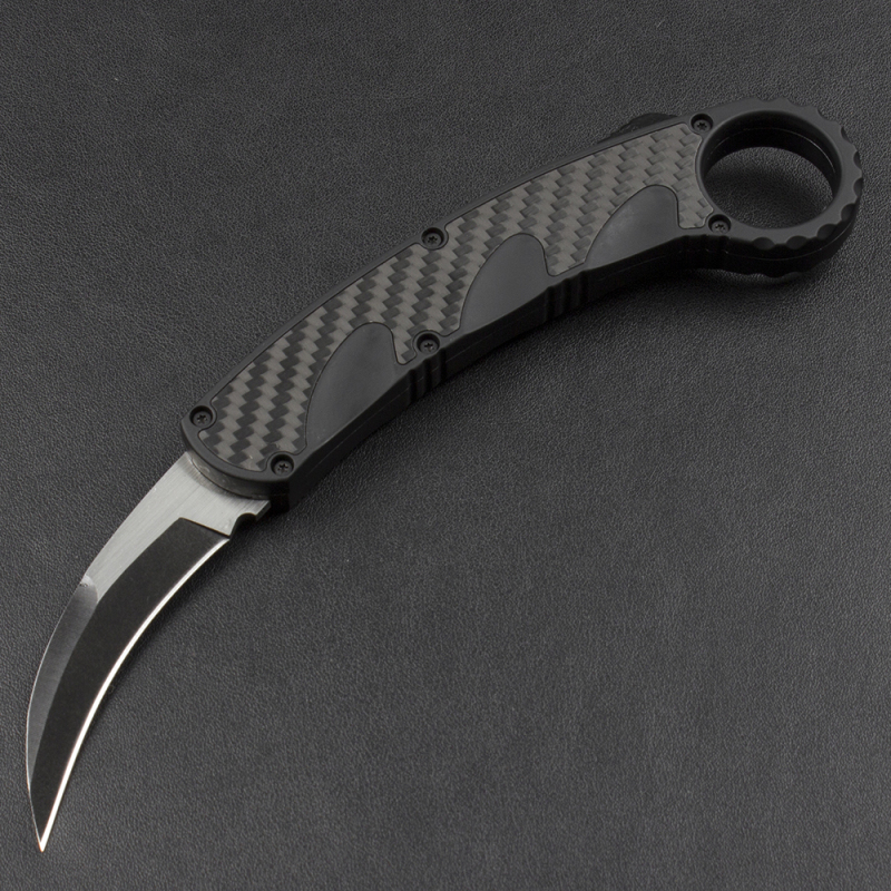 Microtech Claw Karambit AUTO OTF Knife 2.87" 440c Blade, Carbon Finer+Zinc Aluminum Alloy Handles