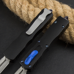 Microtech 225-10 Prototype AUTO OTF Knife 3.07" Damascus Dagger Blade, Black Aluminum Handles