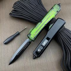 Microtech Green UTX-70 Ultratech OTF AUTO Knife 3.34" M390 Plain Blade, Acrylic+Aluminum Alloy Handles