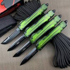 Microtech Green UTX-70 Ultratech OTF AUTO Knife 3.34" M390 Plain Blade, Acrylic+Aluminum Alloy Handles