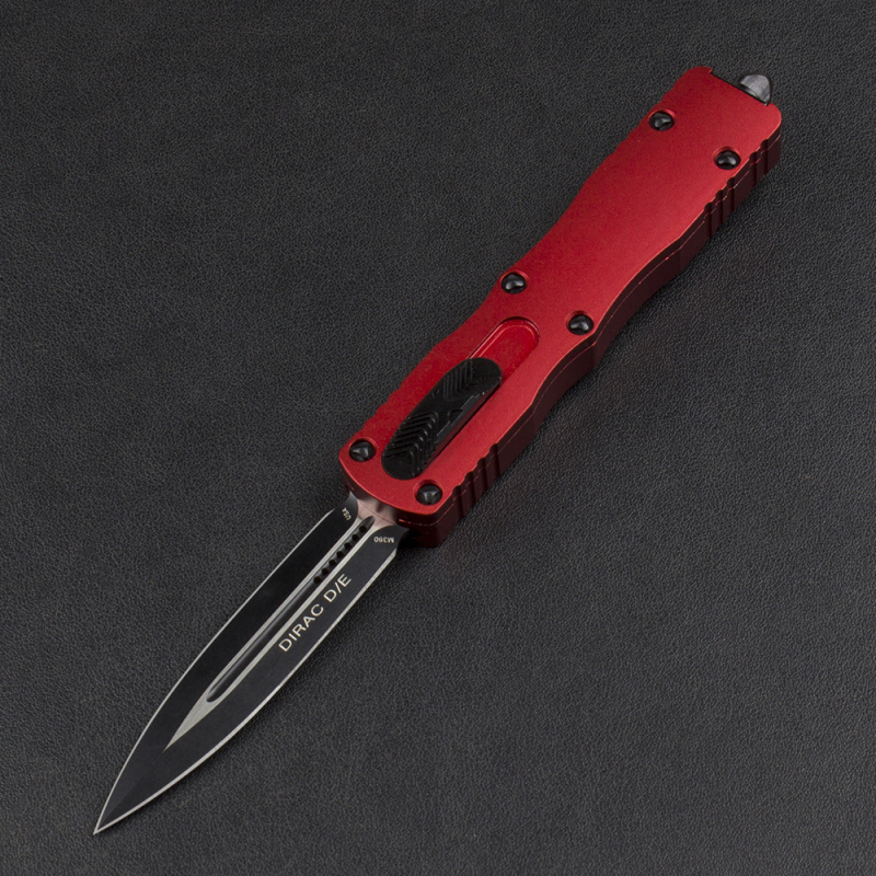 Microtech 225-10 Dirac AUTO OTF Knife 3.07" Double Edge Dagger Blade, Black Aluminum Handles