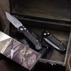 Microtech LUDT Gen III AUTO Folding Knife 3.22" M390MK Stonewashed Plain Blade, Black Aviation Aluminum Handles