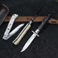 Italy AKC 11'' Godfather Stiletto Mafia OTF AUTO Knife 5.11" 440 Steel Mirror Blade, Acrylic Handles