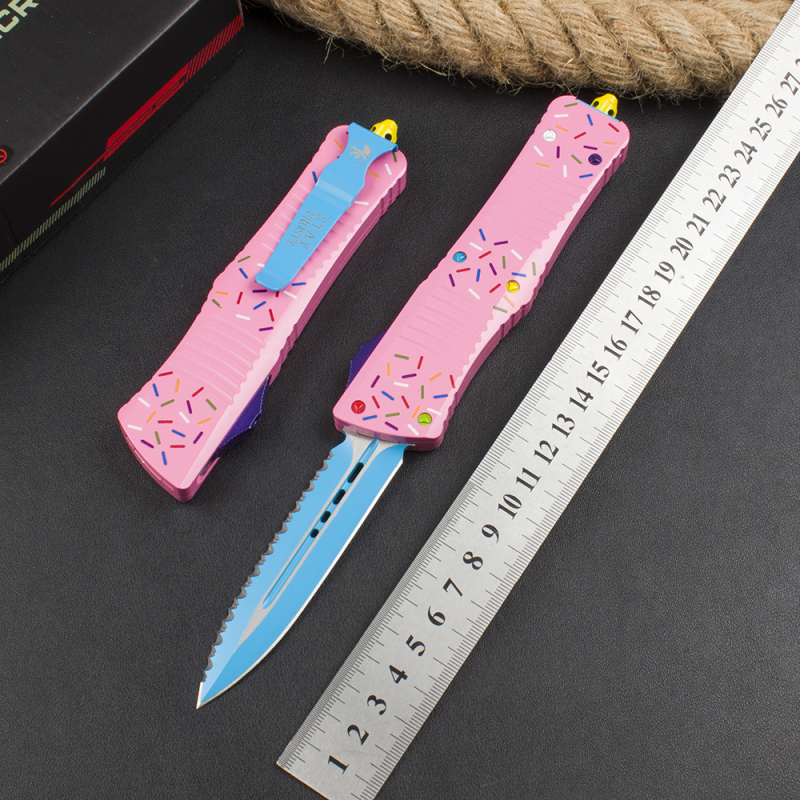 Microtech Donut Combat Troodon OTF AUTO Knife 3.77" D2 Serrated Blade, Aluminum Alloy Handles-A11