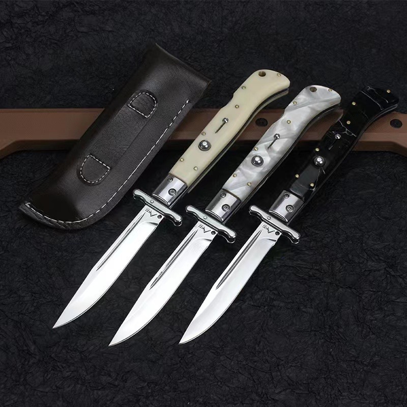 Italy AKC 11'' Godfather Stiletto Mafia OTF AUTO Knife 5.11" 440 Steel Mirror Blade, Acrylic Handles