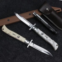 Italy AKC 11'' Godfather Stiletto Mafia OTF AUTO Knife 5.11" 440 Steel Mirror Blade, Acrylic Handles