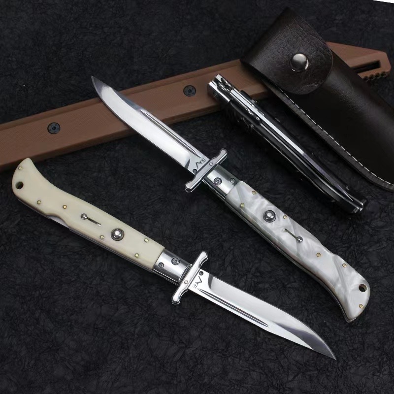 Italy AKC 11'' Godfather Stiletto Mafia OTF AUTO Knife 5.11" 440 Steel Mirror Blade, Acrylic Handles
