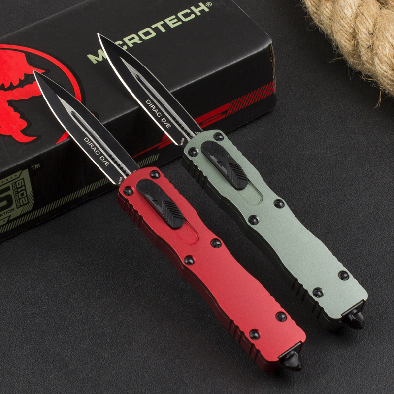 Microtech 225-10 Dirac AUTO OTF Knife 3.07" Double Edge Dagger Blade, Black Aluminum Handles