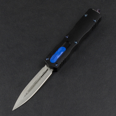 Microtech 225-10 Prototype AUTO OTF Knife 3.07" Damascus Dagger Blade, Black Aluminum Handles