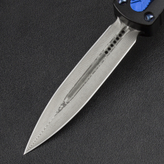 Microtech 225-10 Prototype AUTO OTF Knife 3.07" Damascus Dagger Blade, Black Aluminum Handles