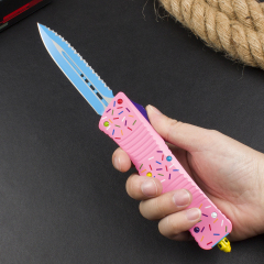 Microtech Donut Combat Troodon OTF AUTO Knife 3.77" D2 Serrated Blade, Aluminum Alloy Handles-A11