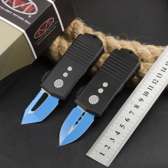 Microtech Mini Donut Exocet OTF Money Clip AUTO Knife 1.96" D2 Blue Blade, Aviation Aluminum Handles