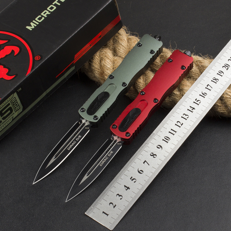 Microtech 225-10 Dirac AUTO OTF Knife 3.07" Double Edge Dagger Blade, Black Aluminum Handles