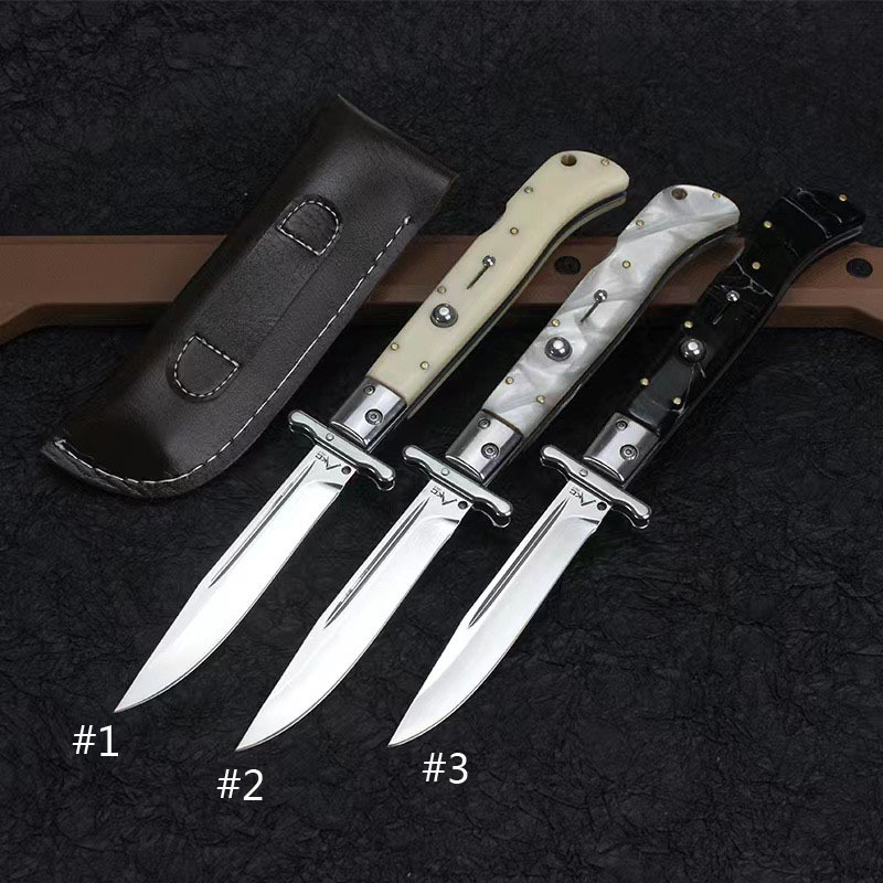 Italy AKC 11'' Godfather Stiletto Mafia OTF AUTO Knife 5.11" 440 Steel Mirror Blade, Acrylic Handles