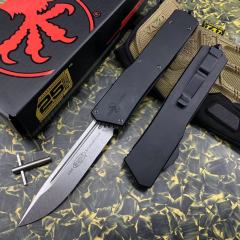 Microtech Scarab II D/E OTF AUTO Knife 3.89" M390 Blade, Black Aviation Aluminum Handles