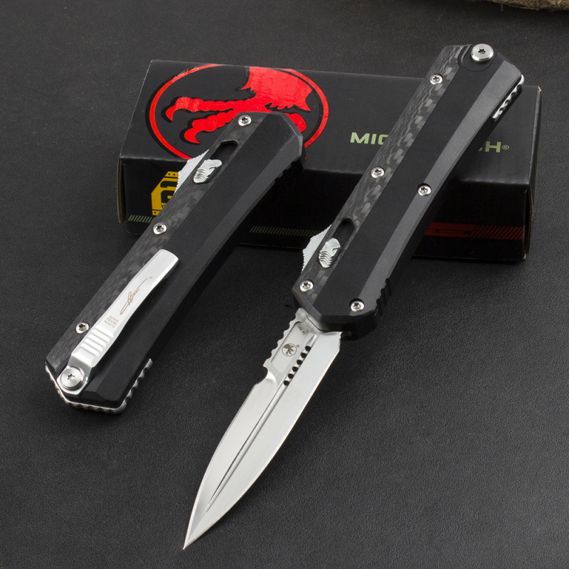 Microtech 184-10AP Glykon AUTO OTF Knife 3.62" M390 Blade, Carbon Fiber+Aviation Aluminum Handles