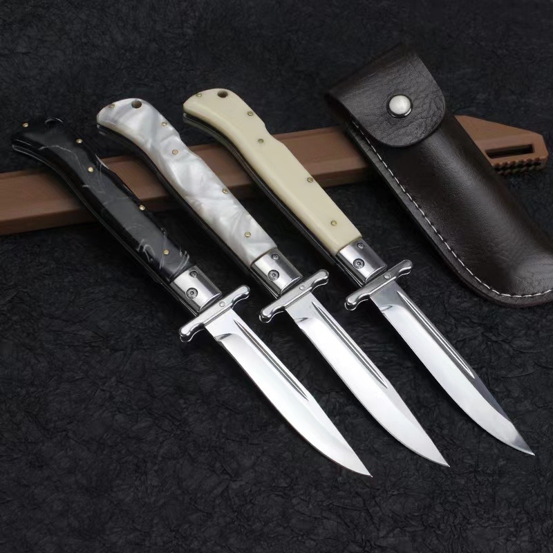 Italy AKC 11'' Godfather Stiletto Mafia OTF AUTO Knife 5.11" 440 Steel Mirror Blade, Acrylic Handles