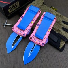 Microtech Mini Donut Exocet OTF Money Clip AUTO Knife 1.96" D2 Blade, Aviation Aluminum Handles