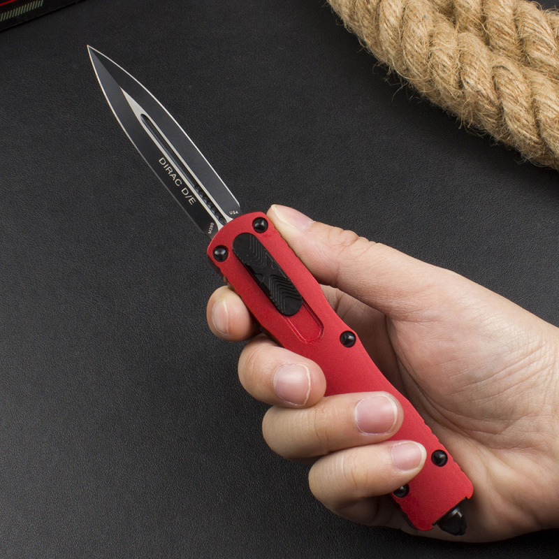 Microtech 225-10 Dirac AUTO OTF Knife 3.07" Double Edge Dagger Blade, Black Aluminum Handles