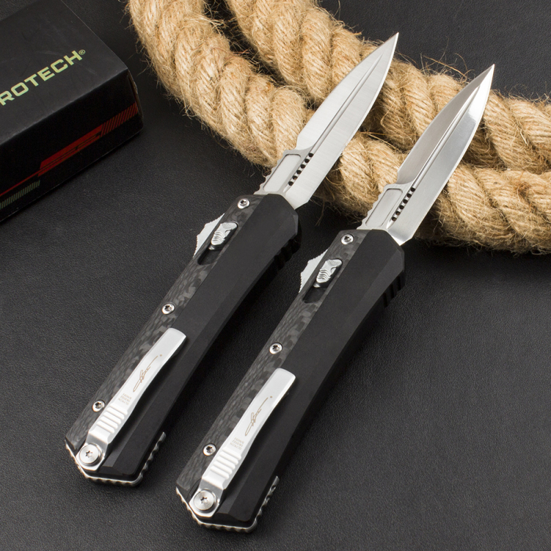 Microtech 184-10AP Glykon AUTO OTF Knife 3.62" M390 Blade, Carbon Fiber+Aviation Aluminum Handles