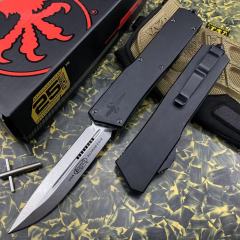 Microtech Scarab II D/E OTF AUTO Knife 3.89" M390 Blade, Black Aviation Aluminum Handles