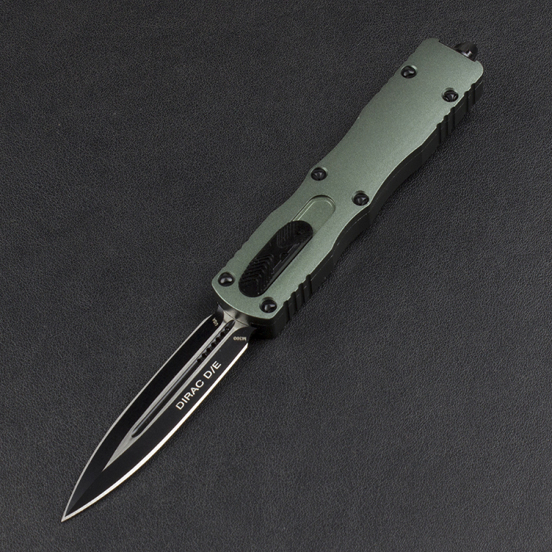 Microtech 225-10 Dirac AUTO OTF Knife 3.07" Double Edge Dagger Blade, Black Aluminum Handles
