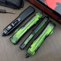 Microtech Green UTX-70 Ultratech OTF AUTO Knife 3.34" M390 Plain Blade, Acrylic+Aluminum Alloy Handles