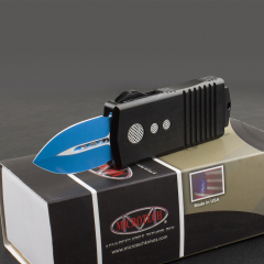 Microtech Mini Donut Exocet OTF Money Clip AUTO Knife 1.96" D2 Blue Blade, Aviation Aluminum Handles