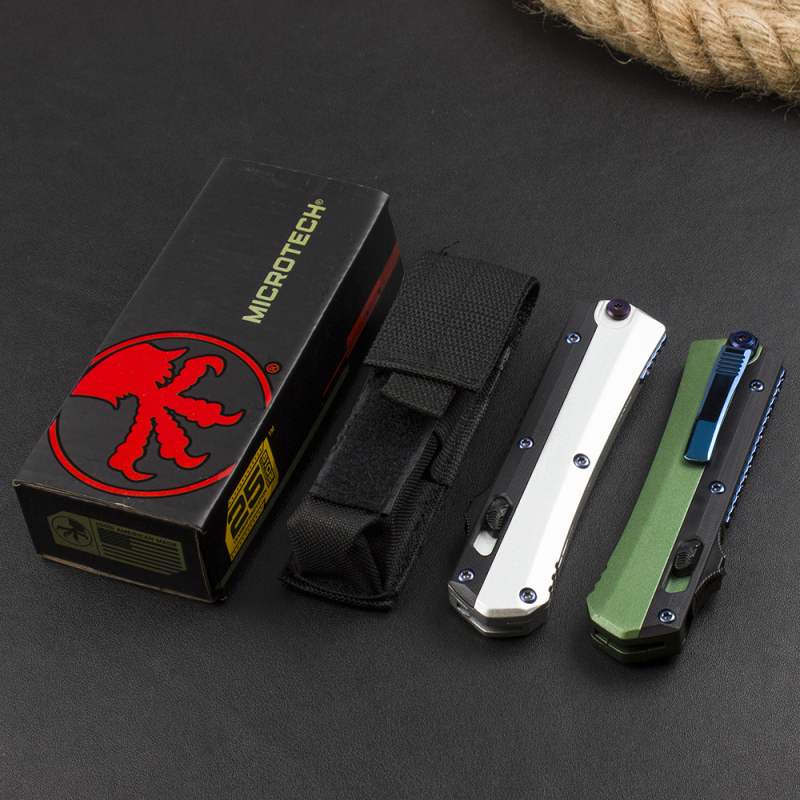 Microtech Glykon AUTO OTF Knife 3.58" D2 Blade, G10+Zinc Alloy Handles