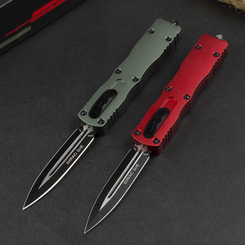 Microtech 225-10 Dirac AUTO OTF Knife 3.07" Double Edge Dagger Blade, Black Aluminum Handles