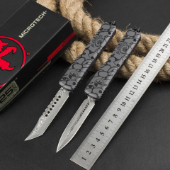 Microtech 3D UTX-70 Ultratech OTF AUTO Knife 3.34" Damascus Plain Blade, Aluminum Alloy Handles