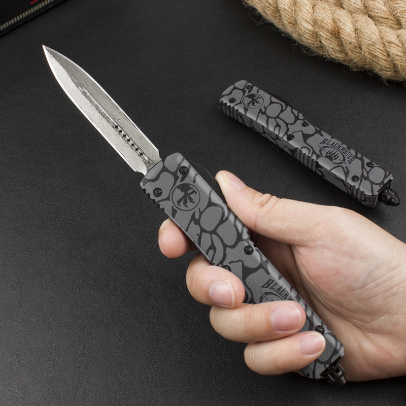 Microtech 3D UTX-70 Ultratech OTF AUTO Knife 3.34" Damascus Plain Blade, Aluminum Alloy Handles