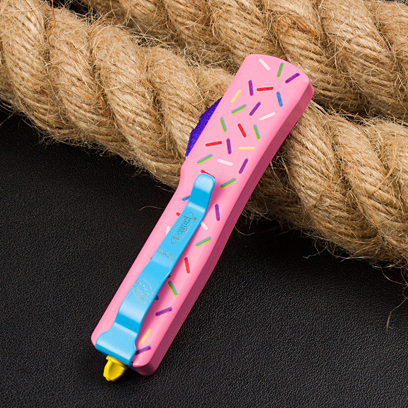 Microtech Donut Mini UTX-70 AUTO OTF Knife 2.36" D2 Plain Blade, Aviation Aluminum Handles