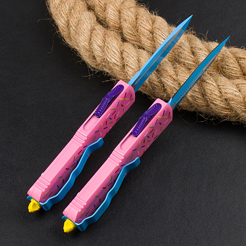 Microtech Donut UTX-85 AUTO OTF Knife 3.34" D2 Plain Blade, Aluminum Alloy Handles