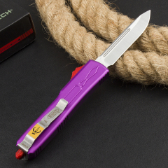 Microtech Purple UTX-70 AUTO OTF Knife 3.46" D2 Point Plain Blade, Aviation Aluminum Handles