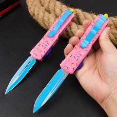 Microtech Donut UTX-85 AUTO OTF Knife 3.34" D2 Plain Blade, Aluminum Alloy Handles