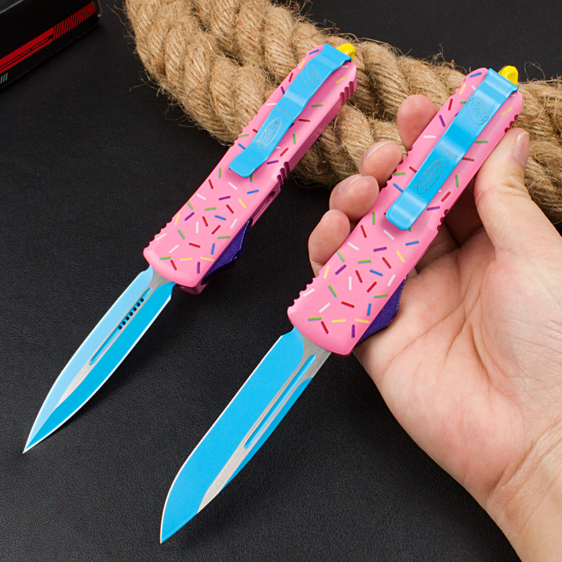 Microtech Donut UTX-85 AUTO OTF Knife 3.34" D2 Plain Blade, Aluminum Alloy Handles