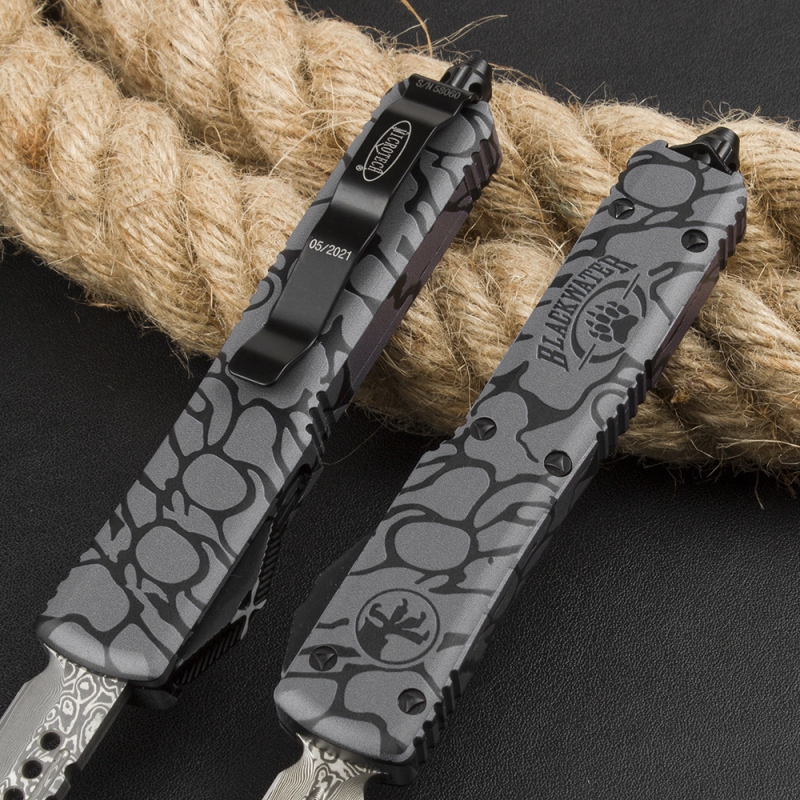 Microtech 3D UTX-70 Ultratech OTF AUTO Knife 3.34" Damascus Plain Blade, Aluminum Alloy Handles