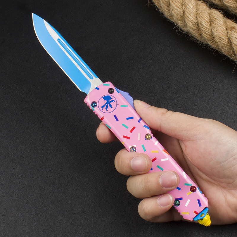 Microtech Donut UTX-70 AUTO OTF Knife 3.34" 440C Plain Blade, Zinc Alloy Handles